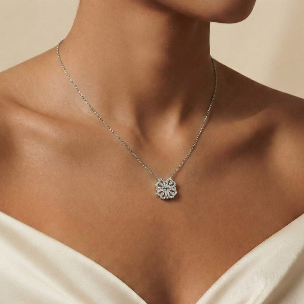 A Beautiful 2-in-1 Lucky Clover, Magnetic Hearts Necklace Gift