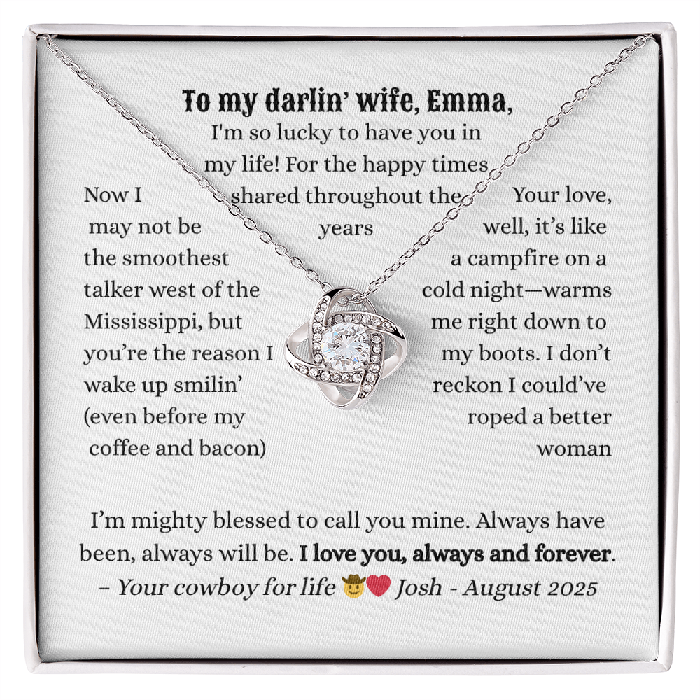 Personalized Luxury Love Knot Necklace. A Western-Style Message Card Jewelry Gift