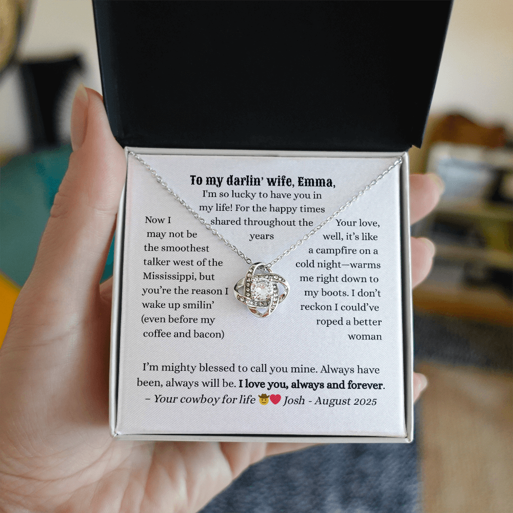 Personalized Luxury Love Knot Necklace. A Western-Style Message Card Jewelry Gift