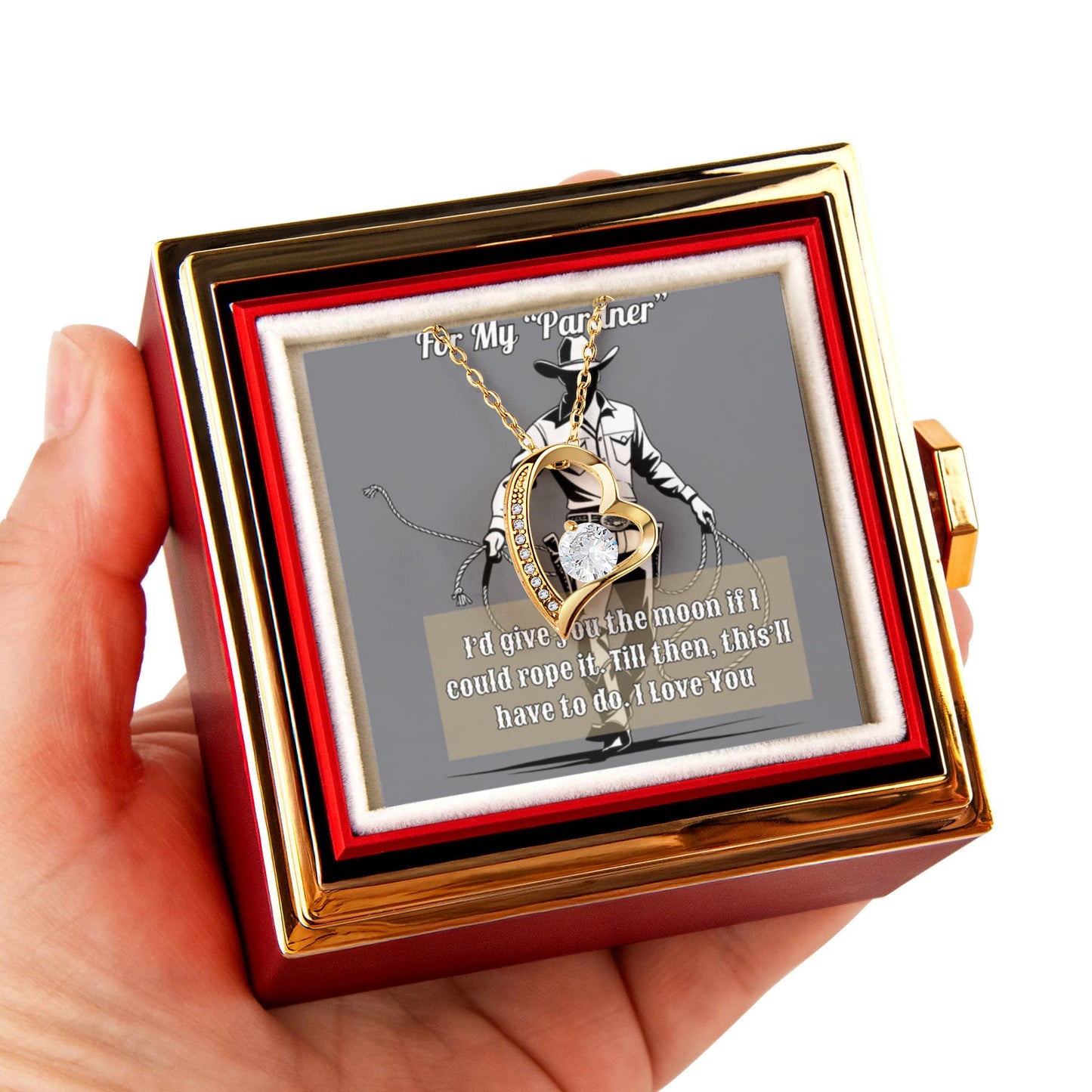 Lasso My Forever Love Necklace Gift For Partner - With Premium Rotating Rose Box