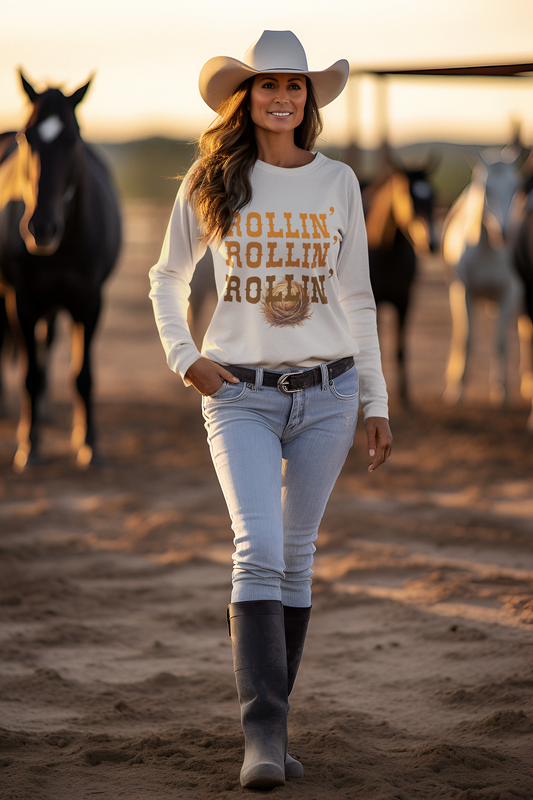 Western Style "ROLLIN'" Oversized Unisex Heavyweight Sweatshirt