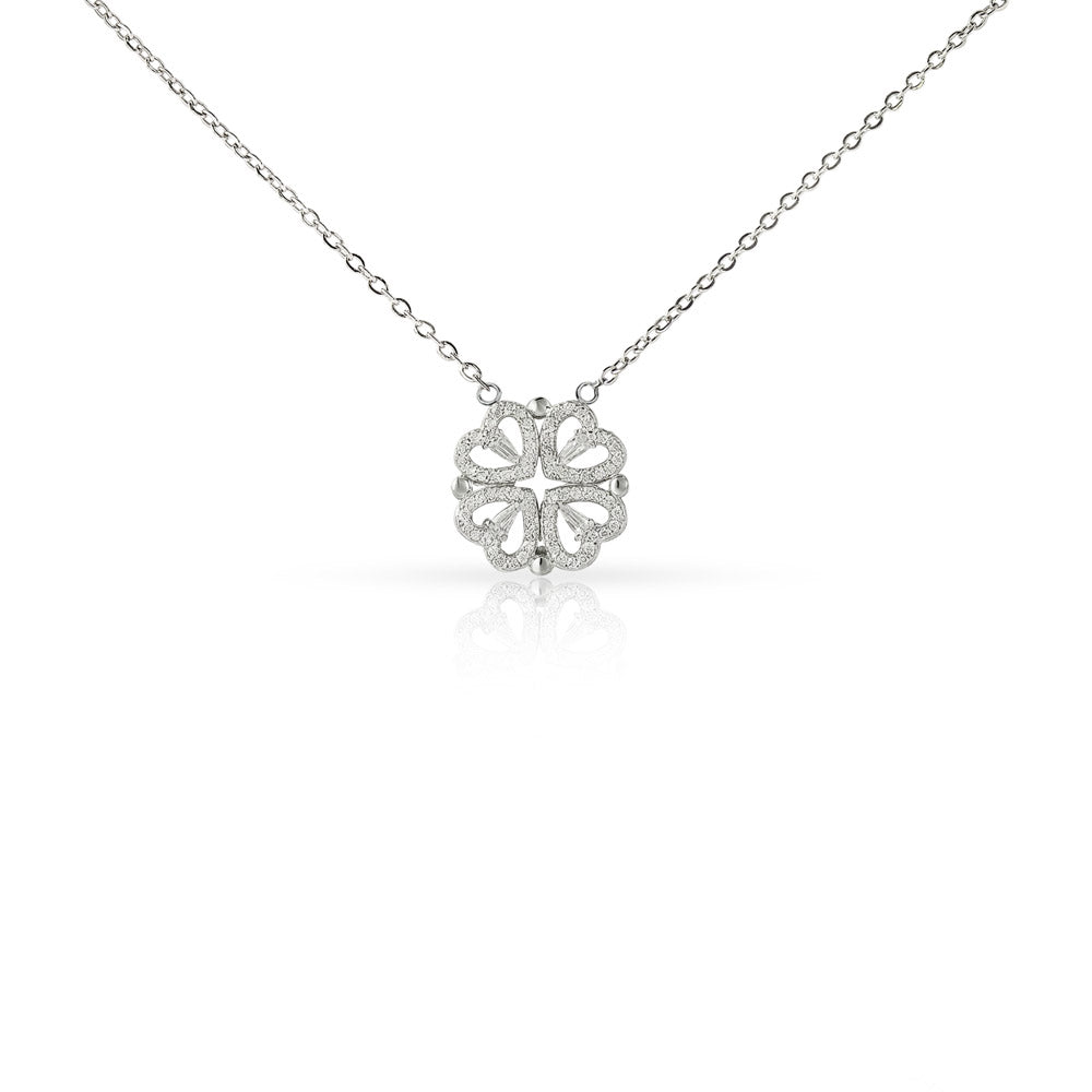 A Beautiful 2-in-1 Lucky Clover, Magnetic Hearts Necklace Gift