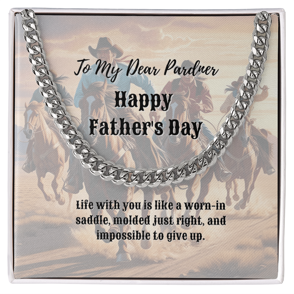 Father's Day Pardner Cuban Link Chain Jewelry - Message For The Cowboy
