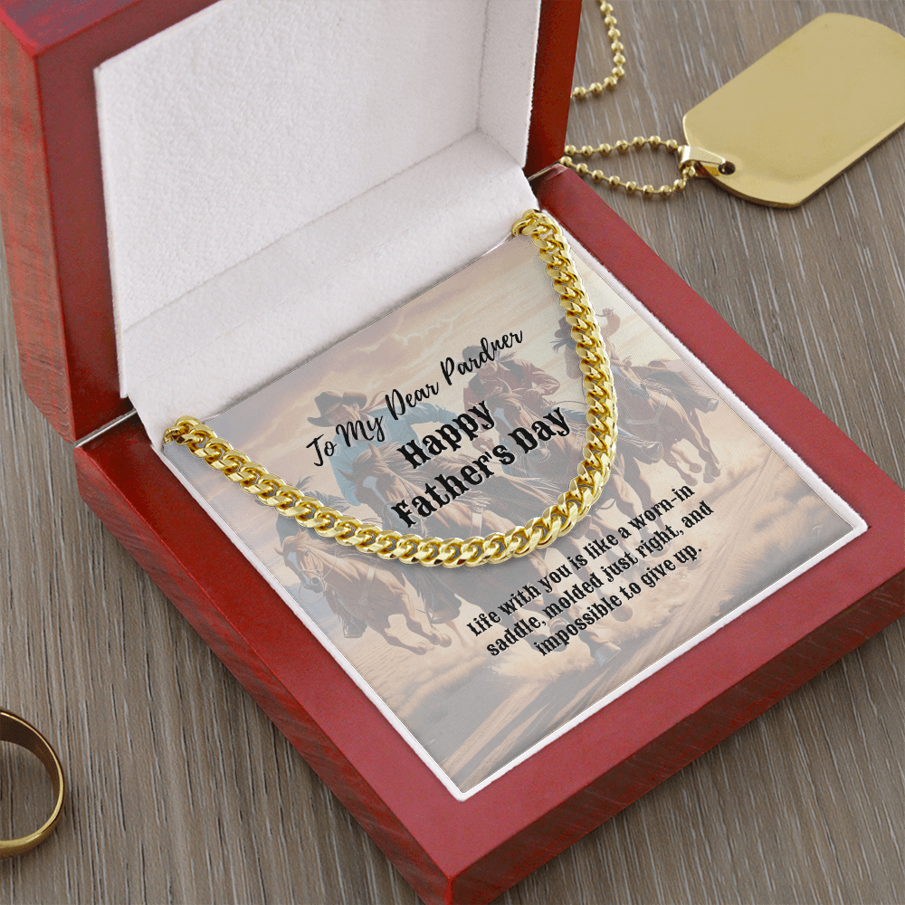 Father's Day Pardner Cuban Link Chain Jewelry - Message For The Cowboy