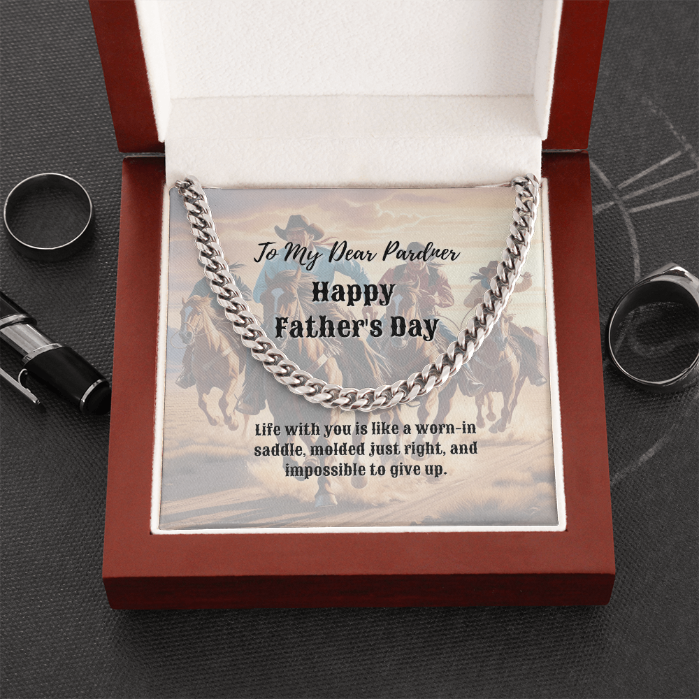 Father's Day Pardner Cuban Link Chain Jewelry - Message For The Cowboy