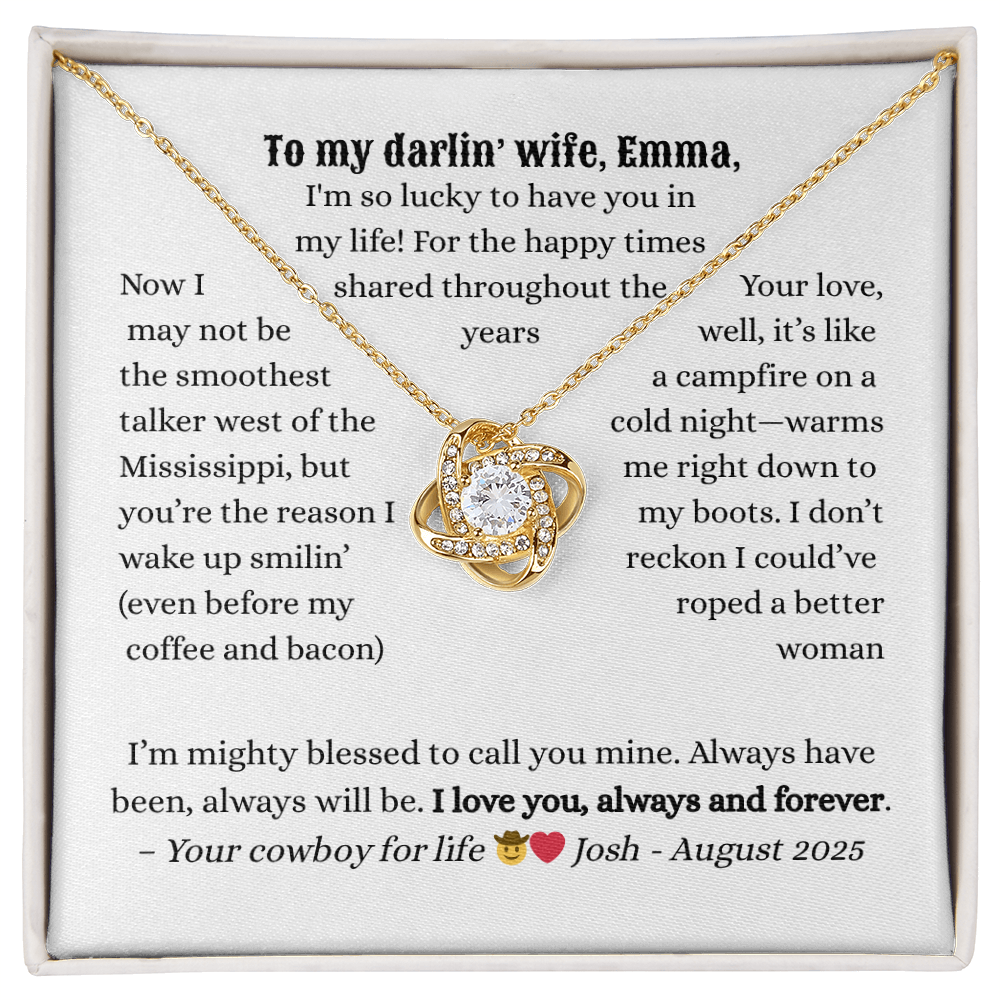 Personalized Luxury Love Knot Necklace. A Western-Style Message Card Jewelry Gift