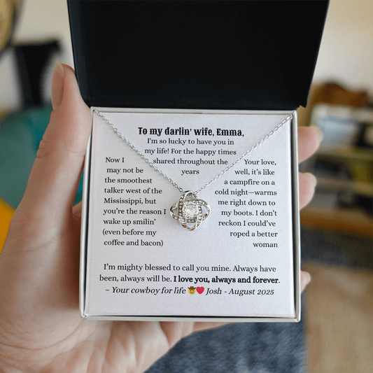 Personalized Luxury Love Knot Necklace. A Western-Style Message Card Jewelry Gift