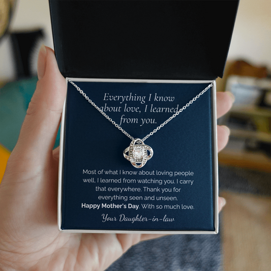 Personalized Happy Mother's Day Love Knot Necklace Because She Deserves It!