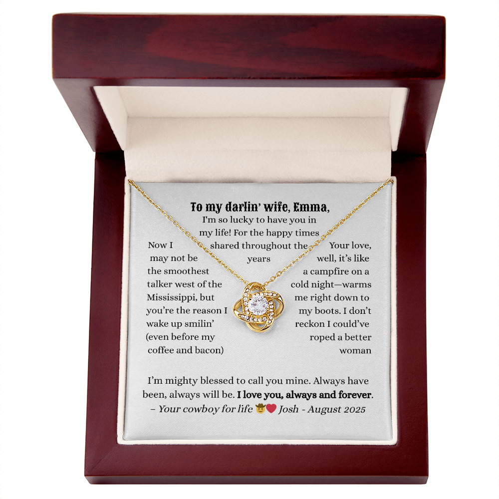 Personalized Luxury Love Knot Necklace. A Western-Style Message Card Jewelry Gift