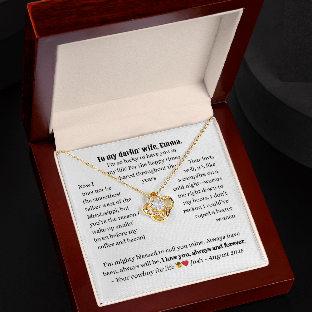 Personalized Luxury Love Knot Necklace. A Western-Style Message Card Jewelry Gift