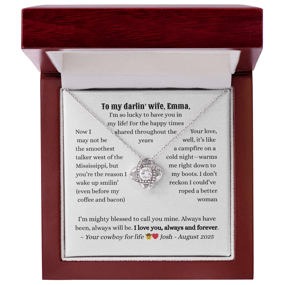 Personalized Luxury Love Knot Necklace. A Western-Style Message Card Jewelry Gift