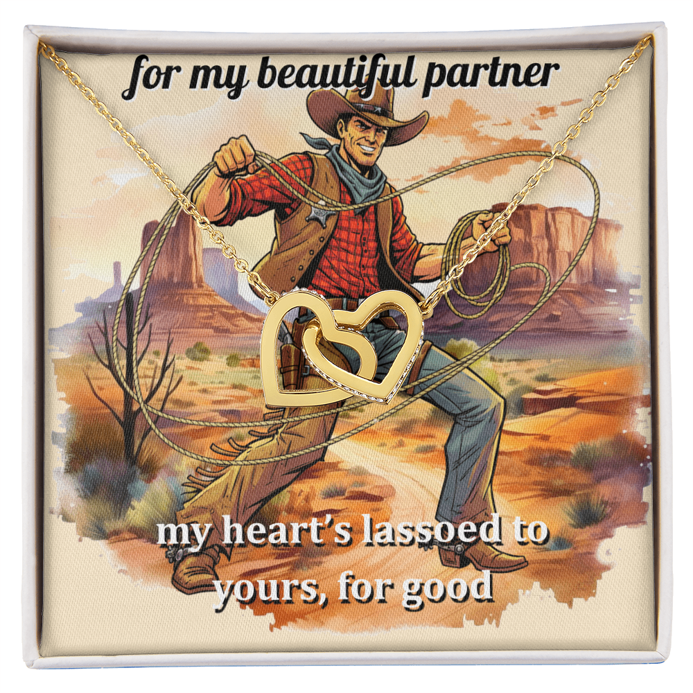 Western Theme  Message Card Interlocking Hearts Necklace For Your Partner