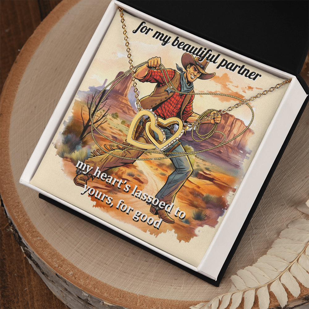 Western Theme  Message Card Interlocking Hearts Necklace For Your Partner