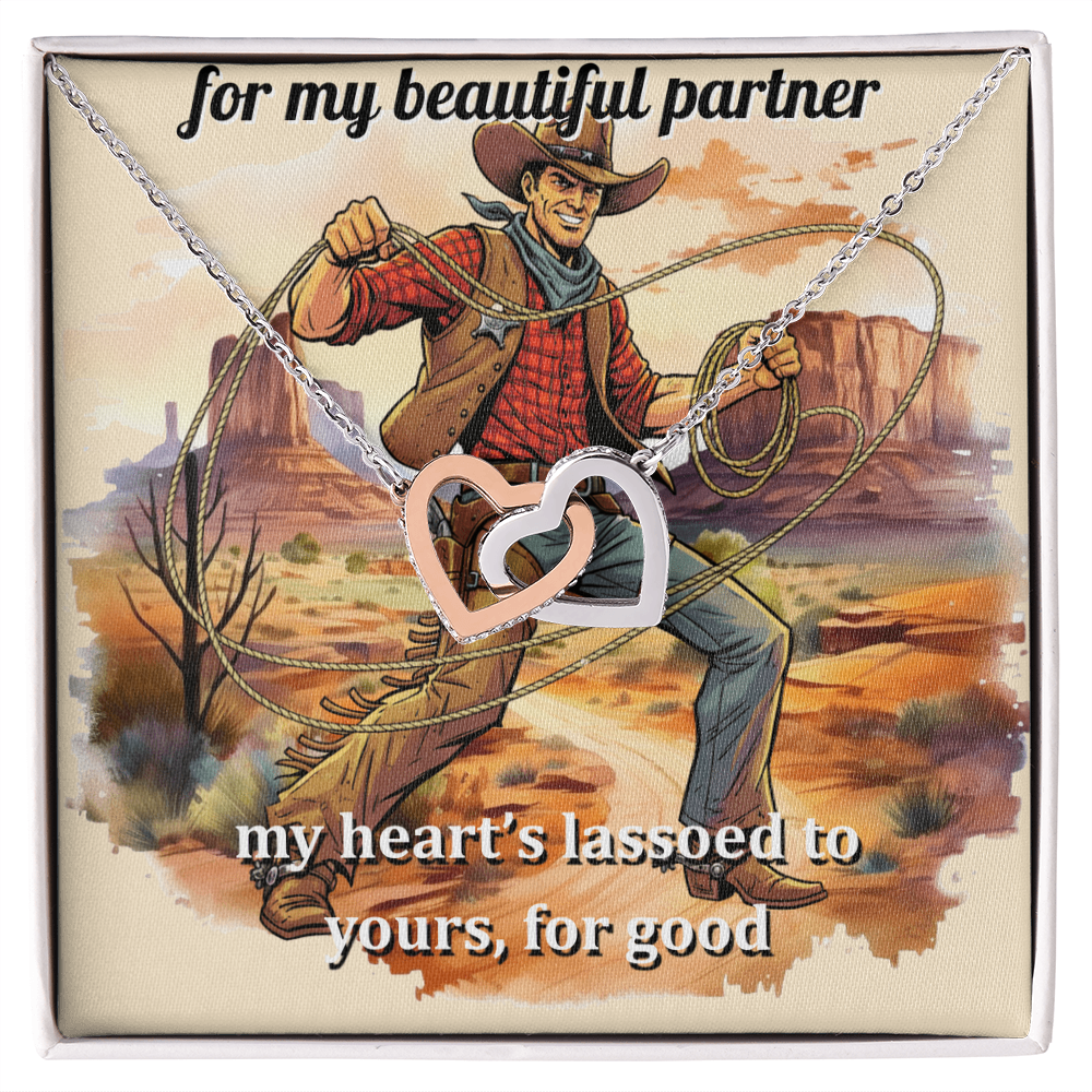 Western Theme  Message Card Interlocking Hearts Necklace For Your Partner