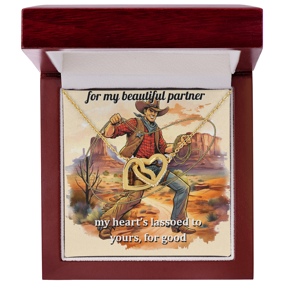 Western Theme  Message Card Interlocking Hearts Necklace For Your Partner