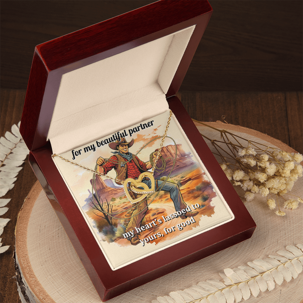 Western Theme  Message Card Interlocking Hearts Necklace For Your Partner