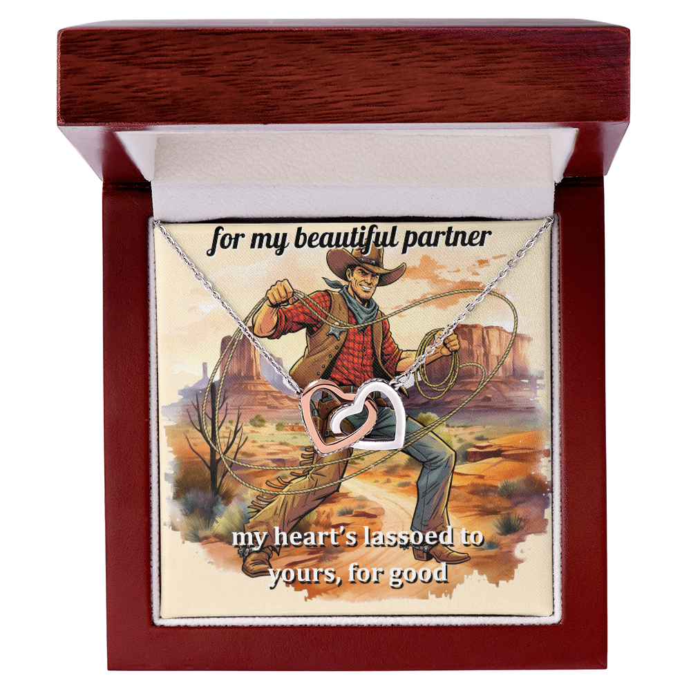 Western Theme  Message Card Interlocking Hearts Necklace For Your Partner