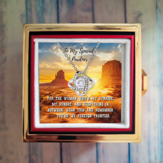 Sunset Vows - Love Knot with Rotating Rose Gift Box Just For Her