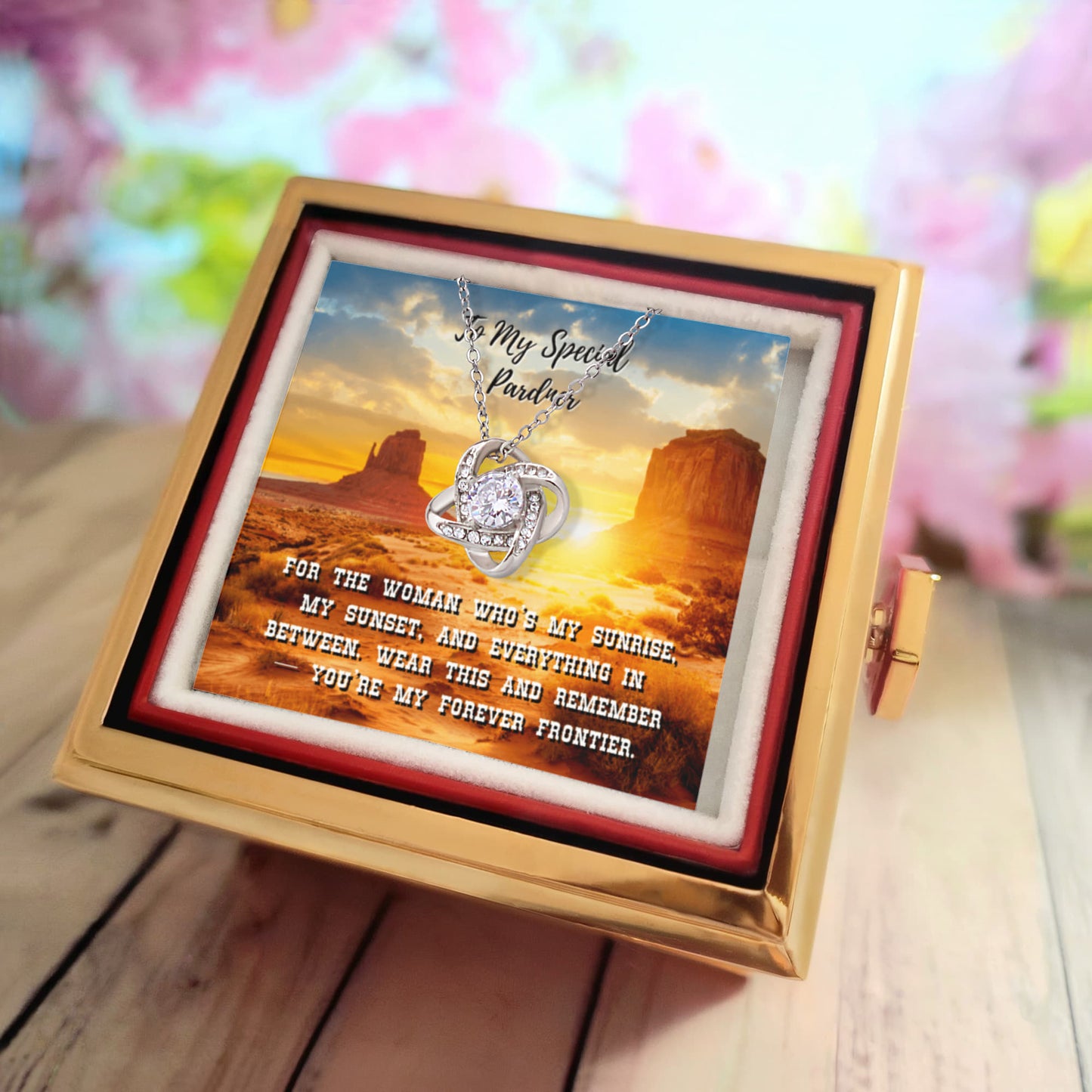 Sunset Vows - Love Knot with Rotating Rose Gift Box Just For Her