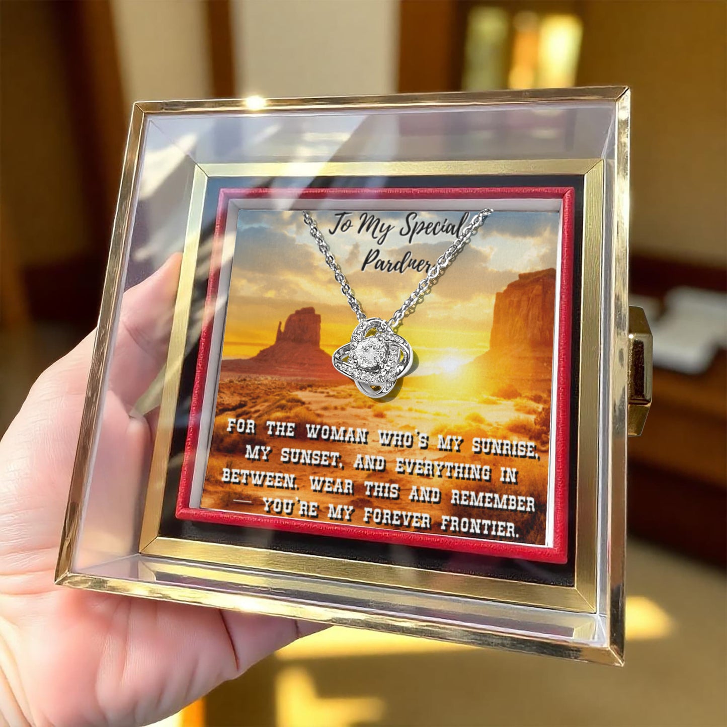 Sunset Vows - Love Knot with Rotating Rose Gift Box Just For Her