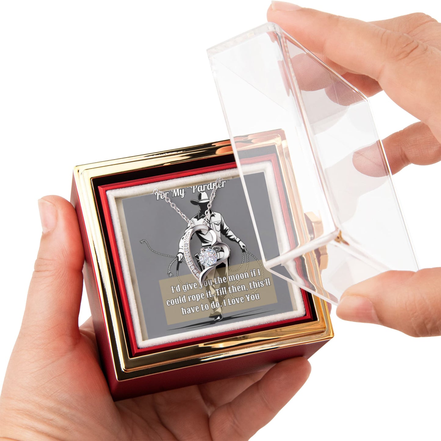 Lasso My Forever Love Necklace Gift For Partner - With Premium Rotating Rose Box