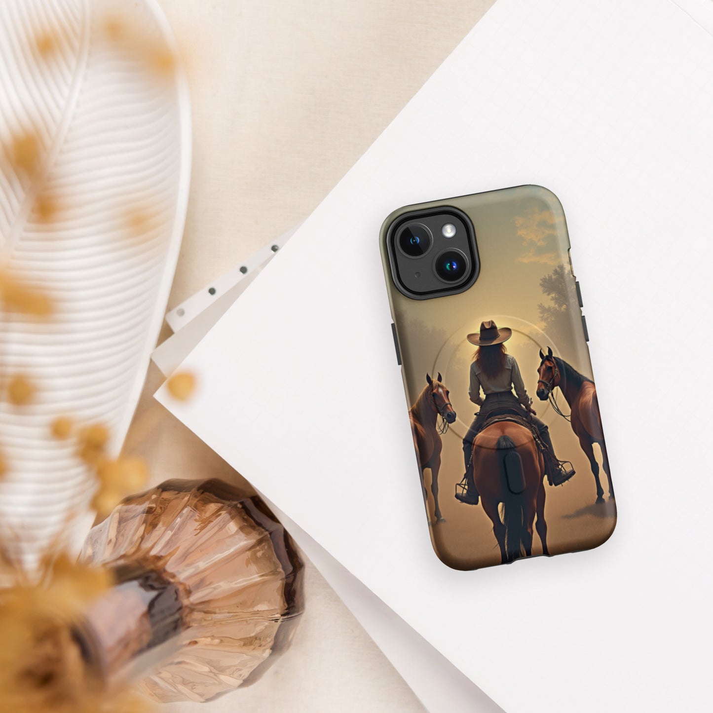 Western Cowgirl Horse Scene Cell Phone Case - MagSafe® tough case for iPhone®