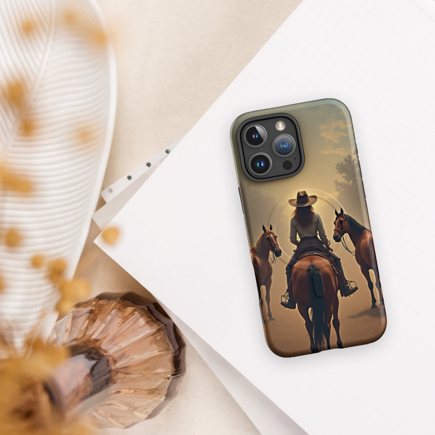 Western Cowgirl Horse Scene Cell Phone Case - MagSafe® tough case for iPhone®